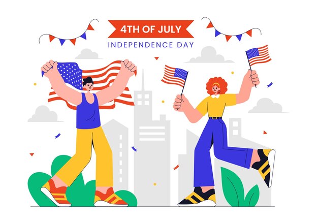 4 de julio Feliz Día de la Independencia de los Estados Unidos Ilustración vectorial con la bandera estadounidense y globos para la celebración de la fiesta nacional Fondo