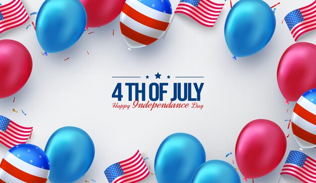 4 de julio feliz día de la independencia con globos y bandera americana