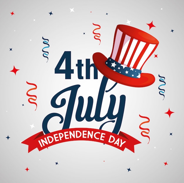 4 de julio feliz día de la independencia con sombrero de copa y decoración