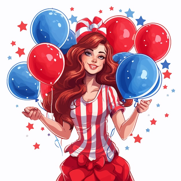 4 de julio niña que sostiene globos aislados