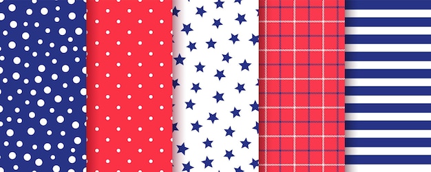 4 de julio patriótico de patrones sin fisuras fondos rojos azules americanos ilustración vectorial