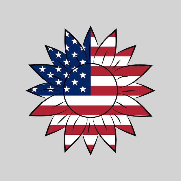 4 de julio símbolo girasol en la bandera de los Estados Unidos colores pegatina patriótica 4 de julio icono vectorial del Día de la Independencia