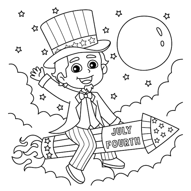 4 de julio Tío Sam Página para colorear para niños