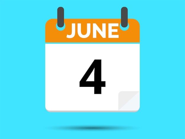 4 de junio Calendario de icono plano aislado en fondo azul Ilustración vectorial