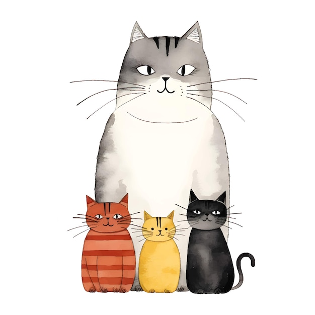 Vector 4 lindas ilustraciones de gatos en acuarela