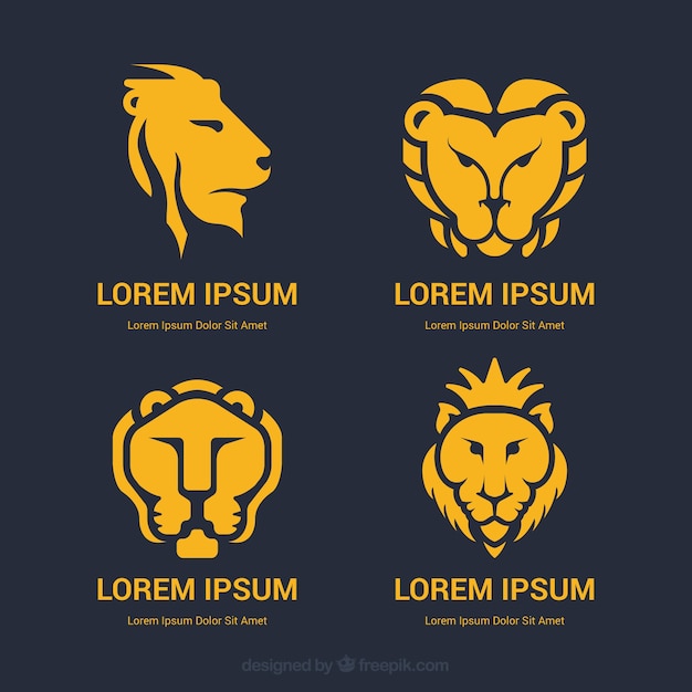 4 logotipos león amarillos sobre un fondo oscuro