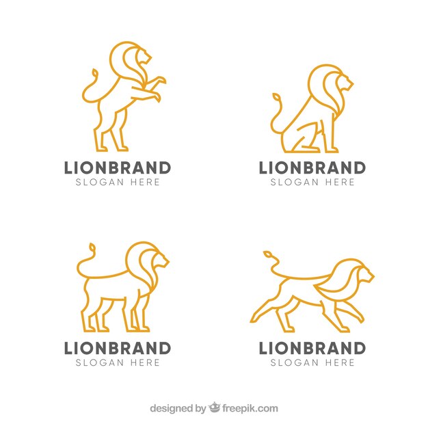 4 logotipos de león, estilo lineal