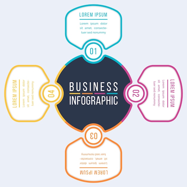 4 Opciones Diseño infográfico 4 pasos Objetos Opciones o elementos Información de negocios Información coloreada