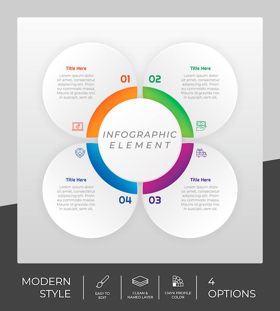 Vector 4 opciones de diseño vectorial infográfico moderno con objeto circular para marketing la opción infográfica se puede utilizar para presentaciones y negocios