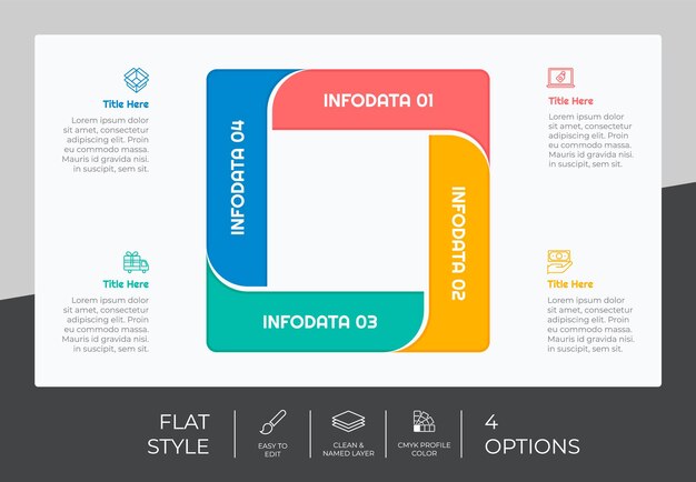 4 opciones de diseño vectorial infográfico plano con un concepto colorido para marketing La infografía de proceso se puede utilizar para presentaciones y negocios