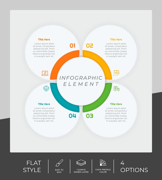 4 opciones de diseño vectorial infográfico plano con objeto circular para marketing la opción infográfica se puede utilizar para presentaciones y negocios