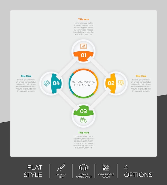 4 opciones de diseño vectorial infográfico plano con objeto circular para marketing La opción infográfica se puede utilizar para presentaciones y negocios