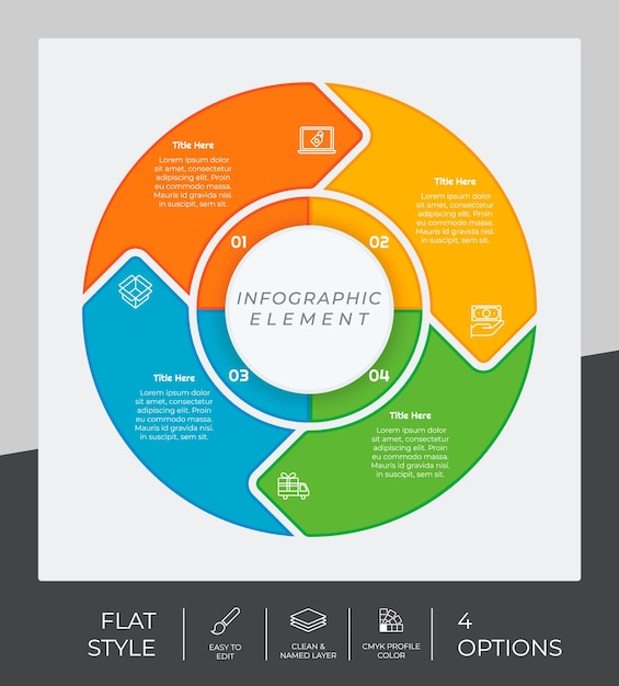 4 pasos de diseño vectorial de infografía plana con objeto cuadrado para marketing La infografía de proceso se puede utilizar para presentaciones y negocios