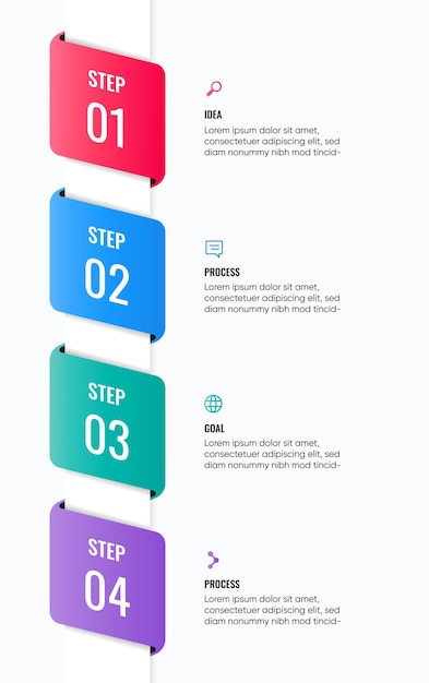 4 pasos infográficos editables 4 pasos en diseño vertical Diseño simple colorido y limpio moderno