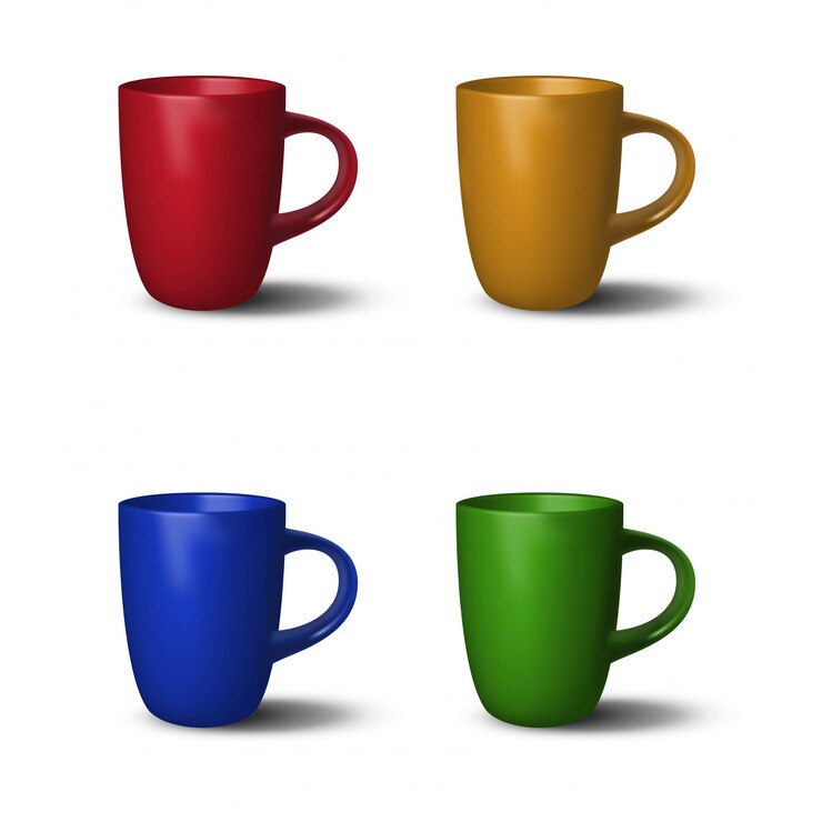 4 tazas realistas de colores