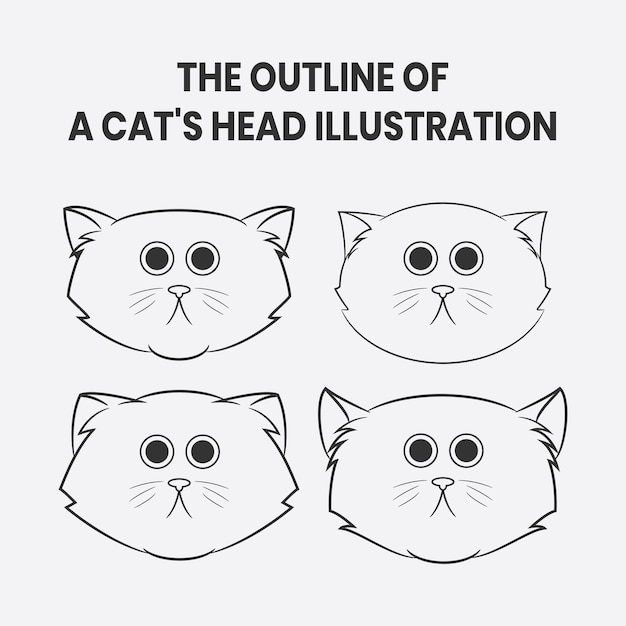 4 variantes del contorno de la ilustración de la cabeza de un gato