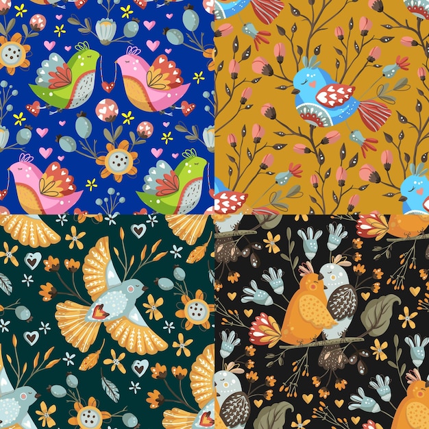 4 Vector de colección de patrones florales sin costuras