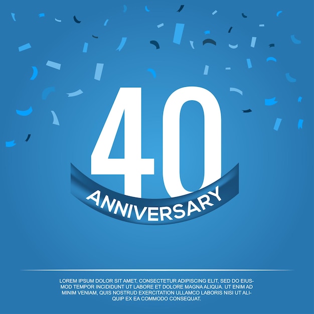 40 años de aniversario, diseño vectorial para la celebración del aniversario con color azul y blanco.