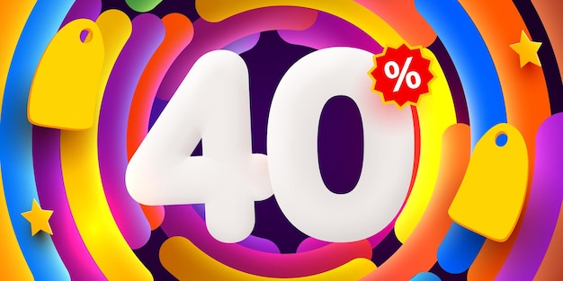 40 por ciento de descuento Composición creativa Símbolo de venta 3d con objetos decorativos Banner y cartel de venta