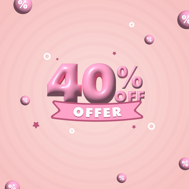 Vector 40 por ciento de descuento oferta creativa 3d rosa descuento post de venta