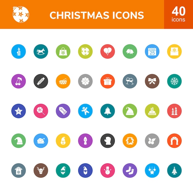 40 círculo de navidad con conjunto de iconos de múltiples colores