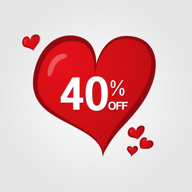 40 de descuento Corazón rojo 40 por ciento de descuento Corazones decorativos alrededor de la etiqueta del corazón