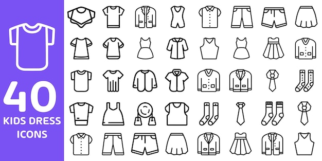 40 Iconos de la vestimenta para niños