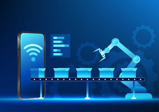 40 industria de negocios tecnología industria de fabricación mecánica está trabajando y teléfono inteligente