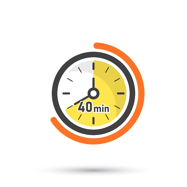 40 minutos en el icono del cronómetro en estilo plano Ilustración vectorial del temporizador de la cara del reloj en un fondo aislado Concepto de negocio de señal de cuenta atrás