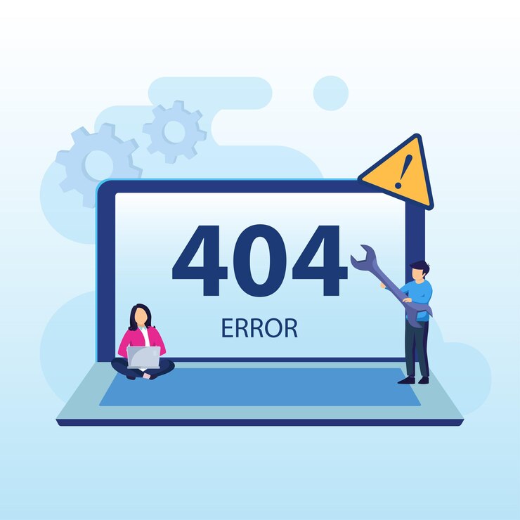 Vector 404 ilustración de error tecnología del sistema de mantenimiento mostrando 404 mensaje de problema de conexión a internet
