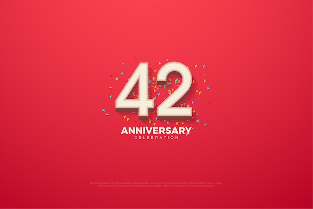 42º aniversario con números coloridos y garabatos