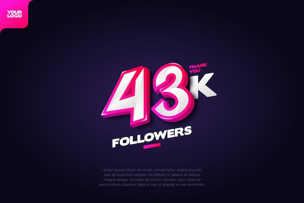43 000 seguidores con números dinámicos en 3D sobre fondo azul oscuro