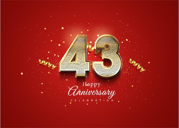 43 aniversario con diseño premium de vector de decoración de cinta dorada 3d