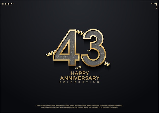 43 aniversario con hermosa celebración cinta dorada decoración vector diseño premium