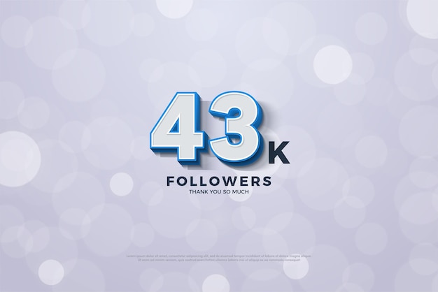 43k seguidores con números 3d de combinación de color azul.
