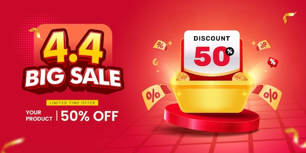 44 banner de promoción de ventas grandes con diseño de plantilla de texto en 3D
