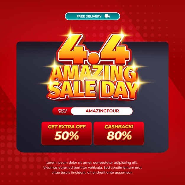 44 días de compras Ofertas de descuento de venta Gradiente rojo oscuro Efecto de texto editable Banner de caja negra