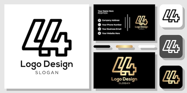 44 diseño de logotipo símbolo número oro negro con plantilla de tarjeta de visita