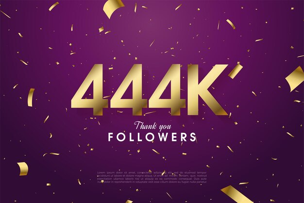444k seguidores con números dorados e ilustraciones dispersas