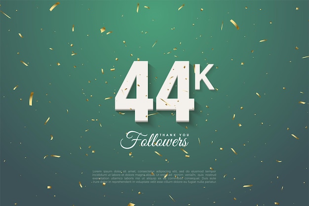 44k seguidores sobre fondo verde y brillo dorado.