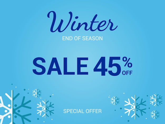 45 de descuento en la venta de banner Cuarenta y cinco por ciento de oferta especial de invierno Fin de temporada de venta Banner Vector