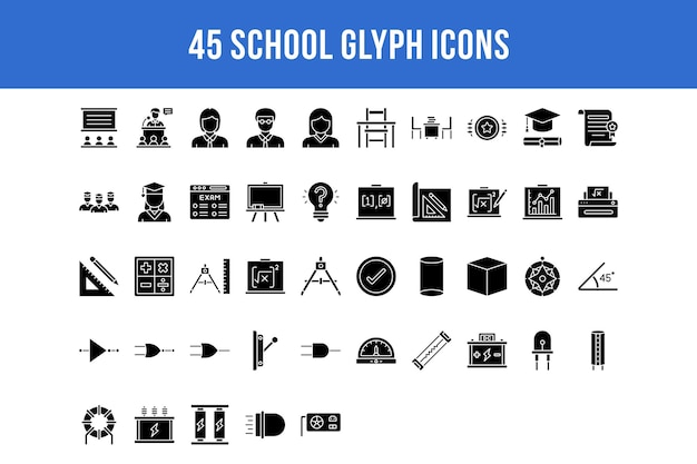 45 iconos de glifos escolares