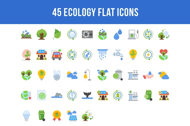 45 iconos planos de ecología