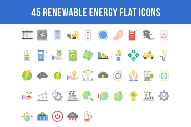 45 iconos planos de energía renovable