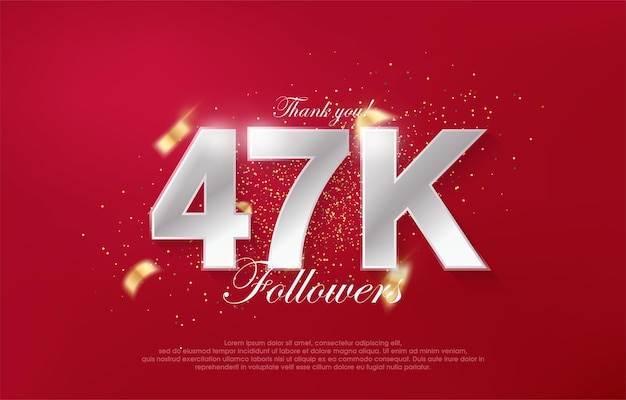 47k seguidores con lujosos números plateados sobre fondo rojo