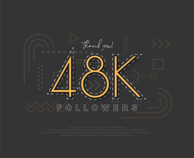 48k seguidores únicos y simples con números y líneas delgadas