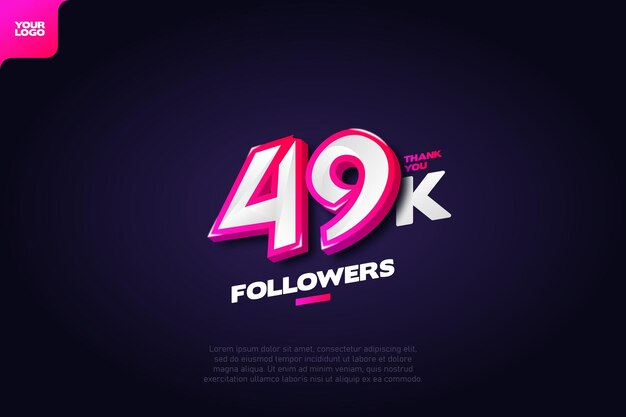 49 000 seguidores con números dinámicos en 3D sobre fondo azul oscuro