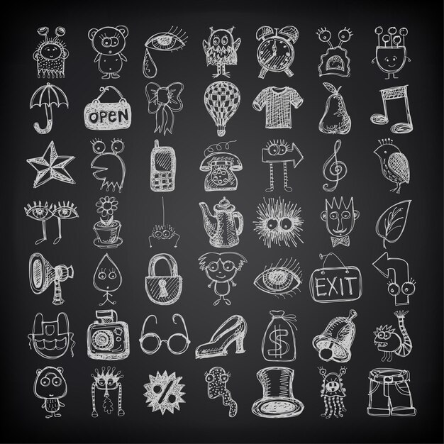 49 conjunto de iconos de doodle de dibujo a mano