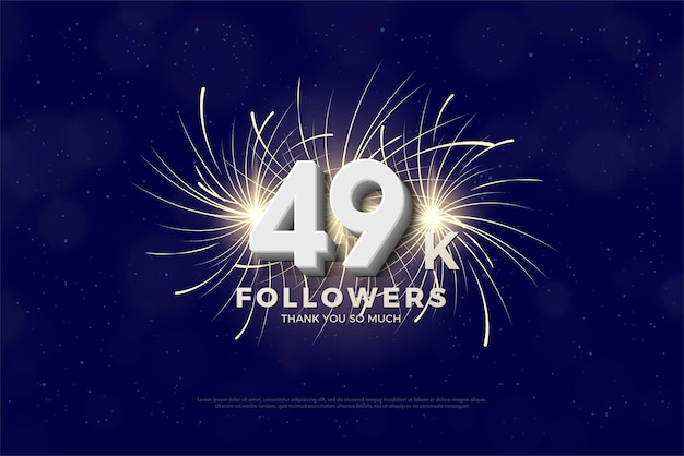 49k seguidores con chispas festivas ilustración de fondo de fuegos artificiales