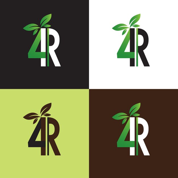 4R superposición con el logotipo icónico de la empresa de cuidado del césped de hojas
